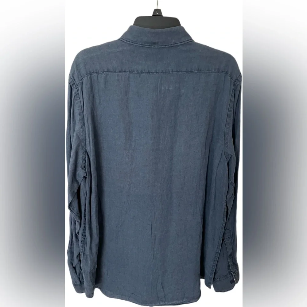 NWT Men’s Linen Shirt, Navy Blue, Sz. Large - Picture 2 of 5